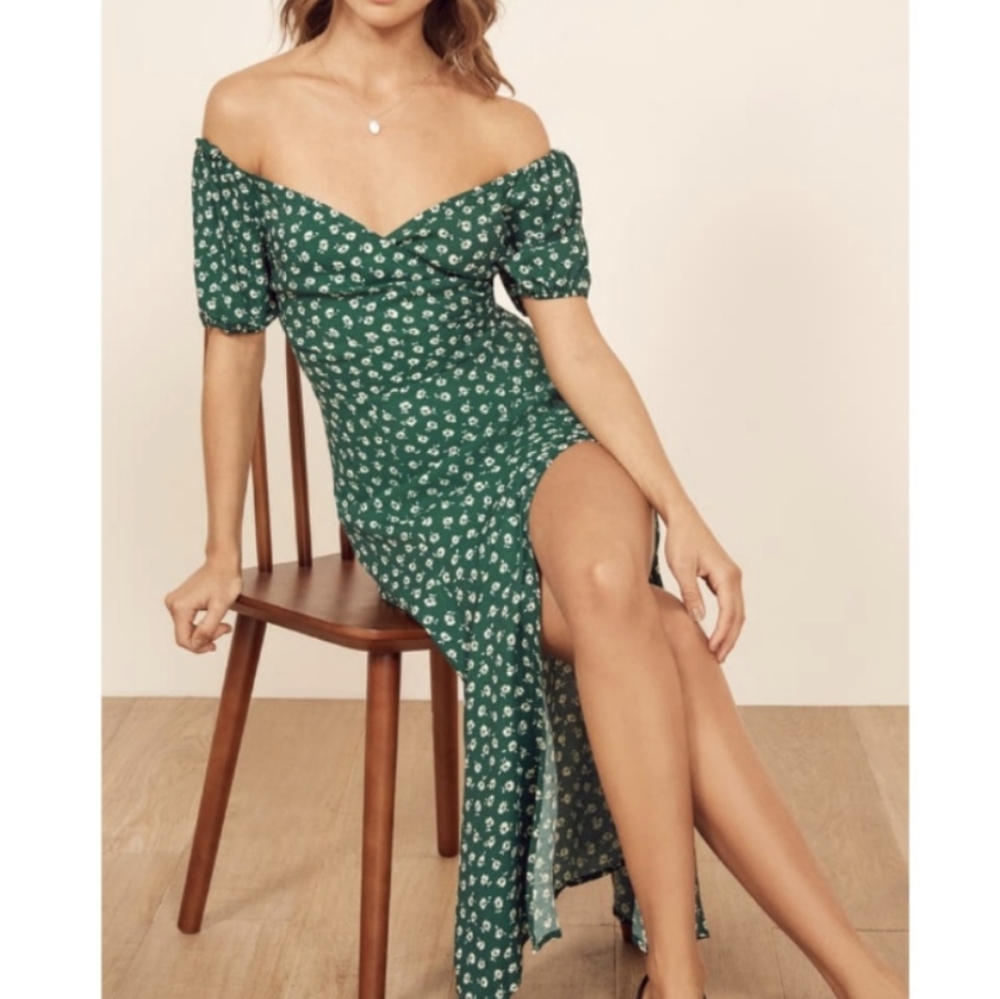 Reformation Pearl Off the Shoulder Midi Dress